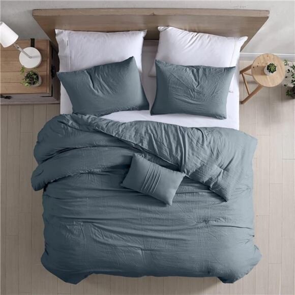 Modern Threads 4-Piece Garment-Washed Comforter Set Beck Denim Queen - Picture 3 of 7